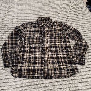 Black and cream checkered D-ID flannel shirt w/ cutouts size M